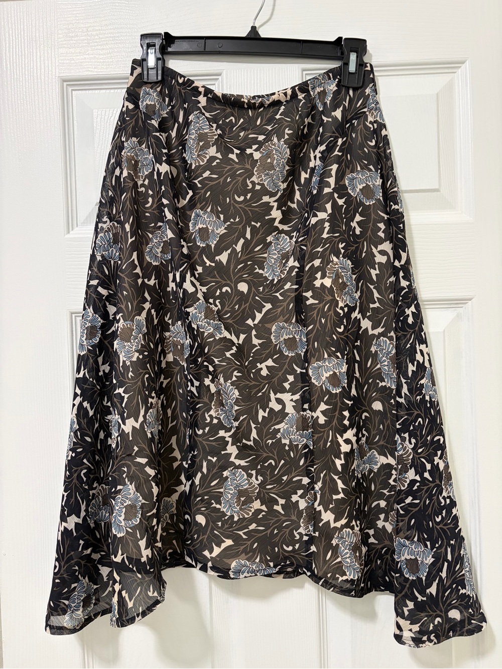 Worthington Black Floral Skirt with Cream and Blue Accents